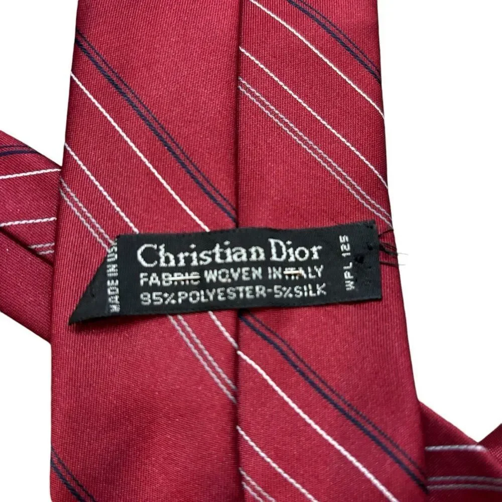 Vintage Men’s Christian Dior Burgundy Striped Silk‎ Blend Tie